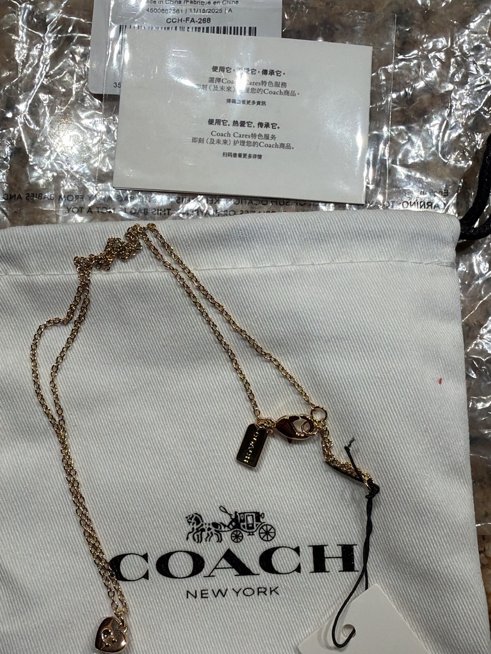 Coach Gold-Tone Mini Pendant Necklace with Heart Charm